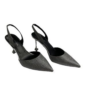 Marc Fisher Glittery 3/4 Pump Sling Back Pumps Silver-6.5M